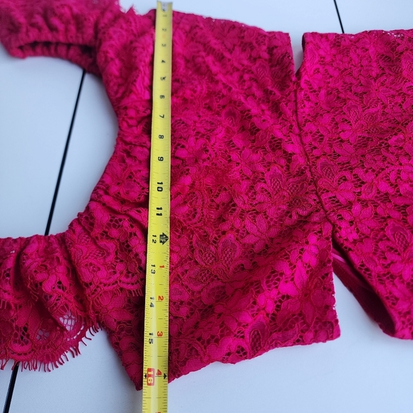 Express Lace Side Cutout Ruffle Dress  Gorgeous Hot Pink Women's Off Shoulders S - Picture 12 of 16